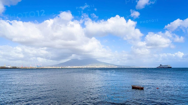 Seaside in Naples with Mount Vesuvius in backround, Campania, Italy