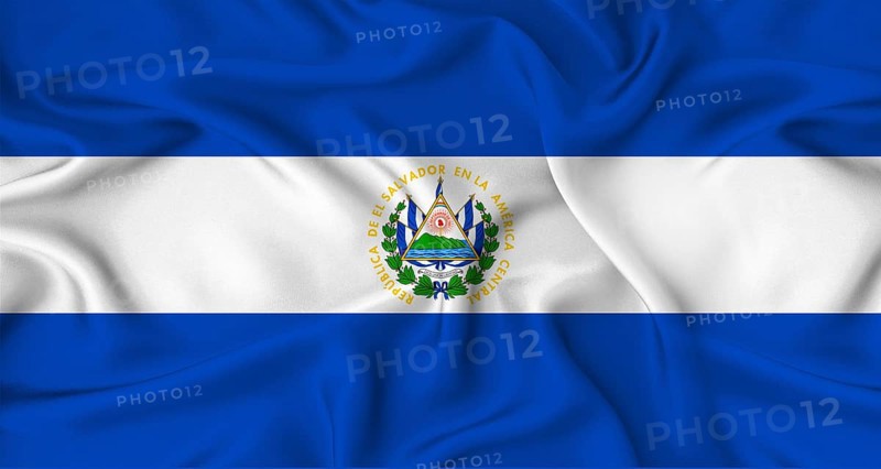 Realistic El Salvador flag waving. Close up of flag of El Salvador with cloth texture