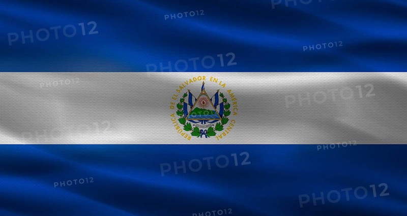 El Salvador flag with fabric texture. Realistic flag of El Salvador waving