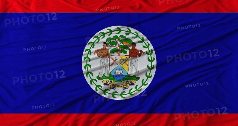 Belizean flag waving. Flag of Belize with cloth texture