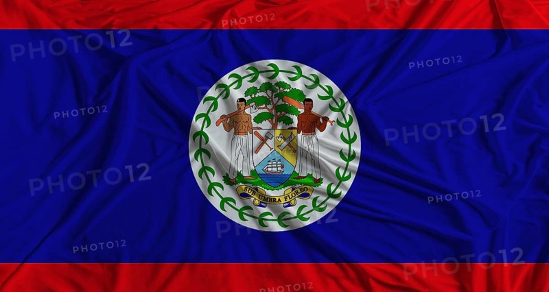 Belizean flag with fabric texture background. National flag of Belize