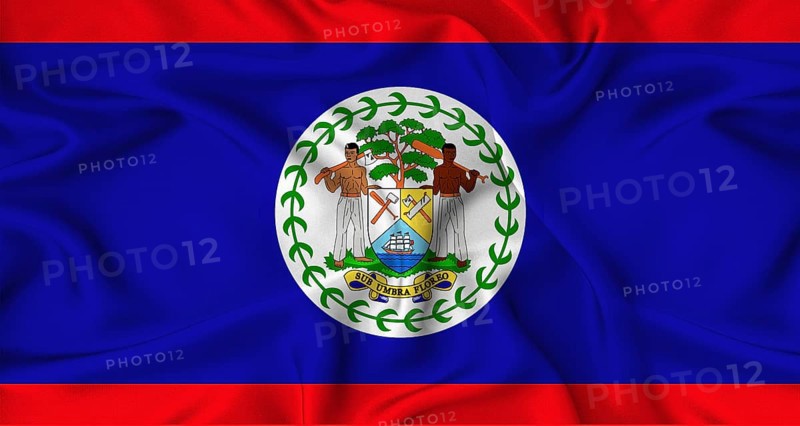 Realistic Belize flag waving. Close up of flag of Belize with cloth texture