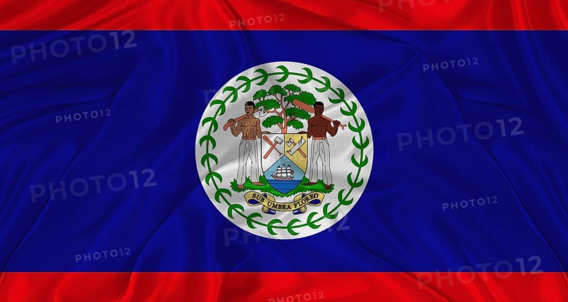 Flag of Belize with cloth texture. Close up of Belize flag waving