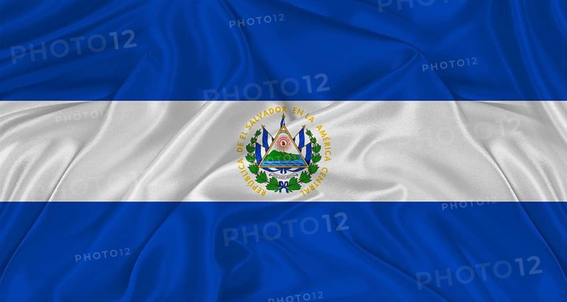 Flag of El Salvador with cloth texture. Close up of El Salvador flag waving