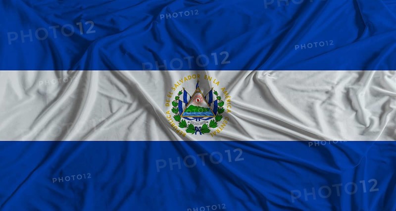 Salvadoran flag with fabric texture background. National flag of El Salvador