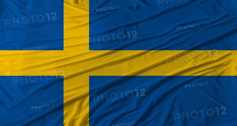 Swedish flag waving. Flag of Sweden with cloth texture