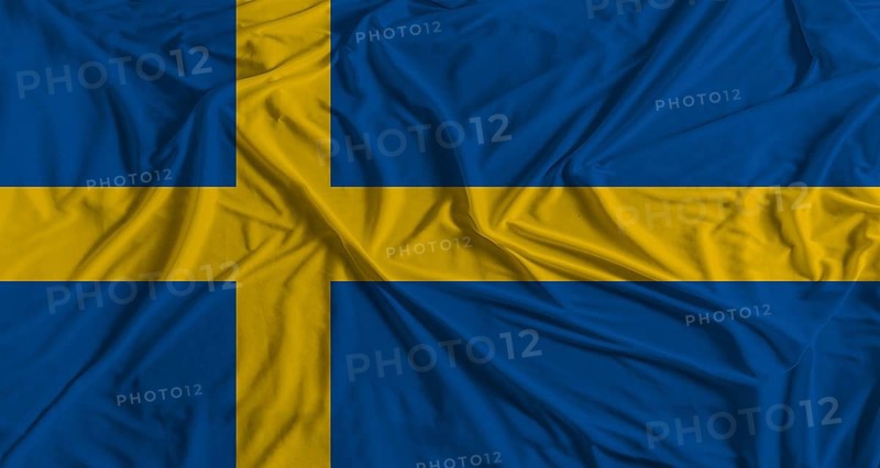 Swedish flag with fabric texture background. National flag of Sweden