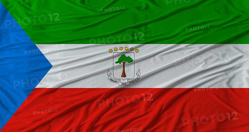 Equatoguinean flag waving. Flag of Equatorial Guinea with cloth texture