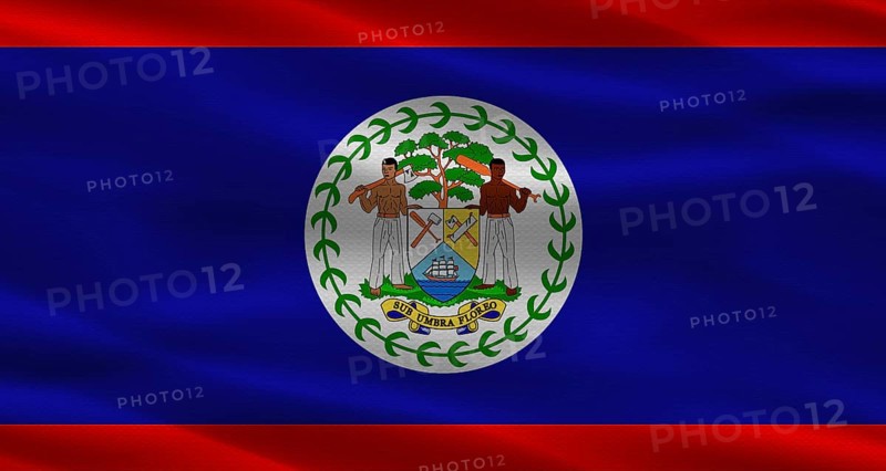 Belize flag with fabric texture. Realistic flag of Belize waving
