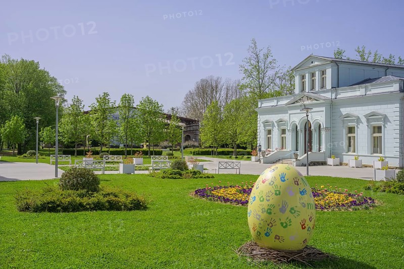 Mramorne Kupke outbuilding spa house complex with park and Easter egg, Lipik, Požega-Slavonia County, Croatia