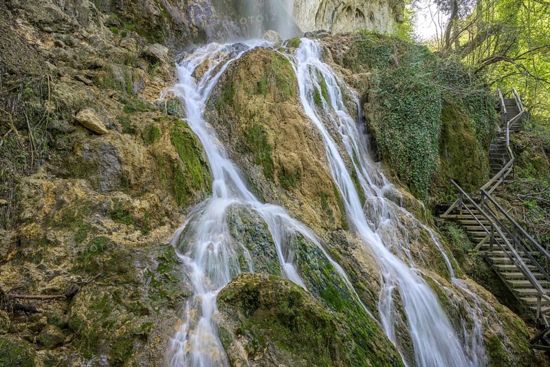 Skakavac waterfall with climbing facility in Papuk National Park, Jankovac, Slatinski Drenovac, Virovitica-Podravin County, Croatia