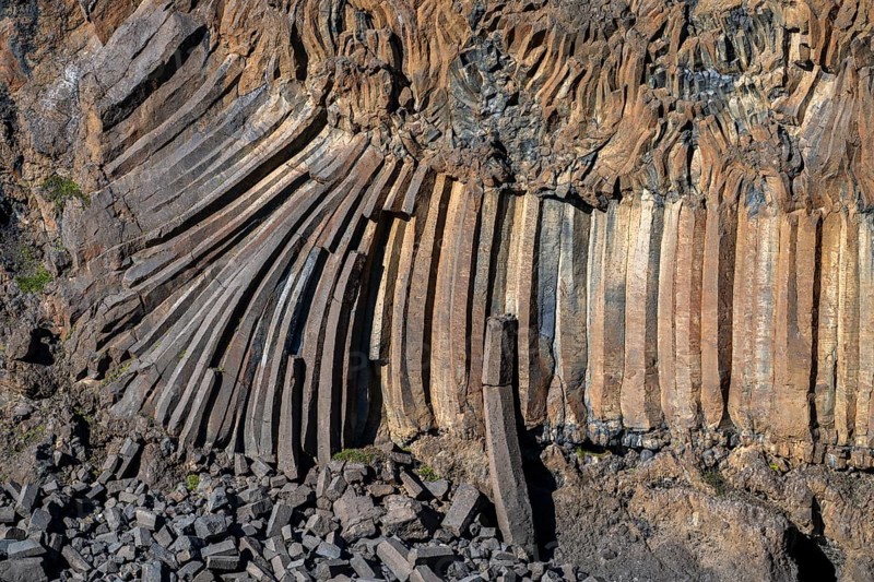 Basalt rocks at Aldeyjarfoss waterfall, Highlands, North Iceland, Iceland