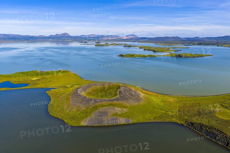 Lake Myvatn with pseudo-crater, North Iceland, Iceland