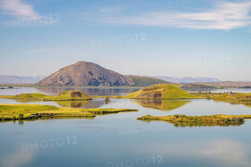 Lake Myvatn with pseudo-crater, North Iceland, Iceland