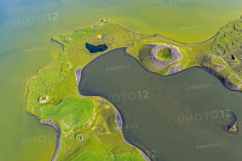 Lake Myvatn with pseudo-crater, North Iceland, Iceland