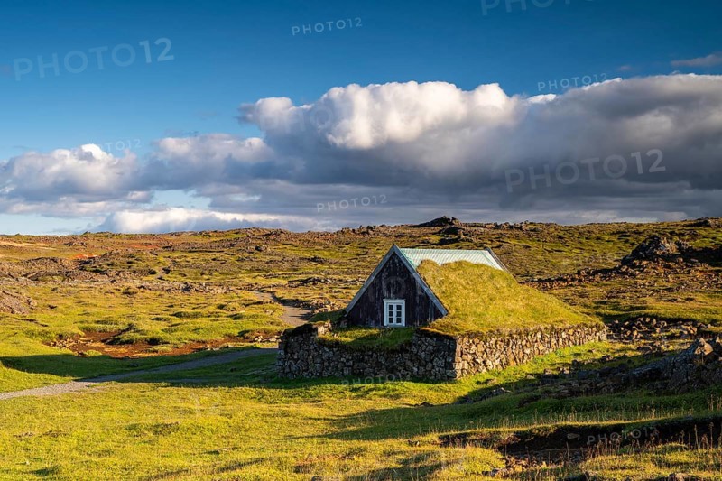 Traditional house at the Hveravellir geothermal area, Icelandic Highlands, Iceland