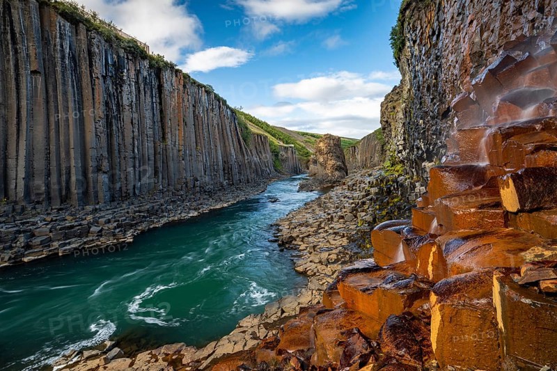 Studlagil Basalt Canyon, gorge in the Jökuldalur Valley, East Iceland, Iceland