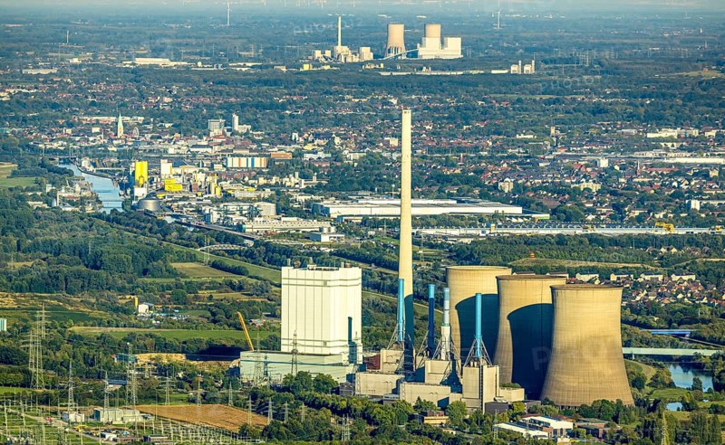 Aerial view, RWE Generation SE power plant Gersteinwerk, view over Hamm to RWE power plant Westfalen, Bockum-Hövel, Hamm, Ruhr area, North Rhine-Westphalia, Germany, DE, E-Werk, Europe, power plant, aerial view, aerial photography, aerial photography, chimney, tower, overview, bird's-eye view, overview