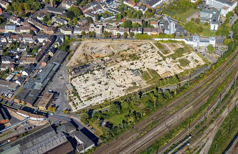 Aerial view, construction area WDI Westfälische Drahtindustrie between Wilhelmstraße and Banningstraße, centre, Hamm, Ruhr area, North Rhine-Westphalia, Germany, construction work, construction area, construction site, building plots, construction project, construction site, DE, Europe, commercial enterprise, commercial area, commercial property, commercial site, commercial use, industrial area, industrial site, aerial photograph, aerial photography, aerial photography, new building, overview, bird's eye view, birds-eyes view, overview