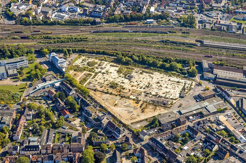 Aerial view, construction area WDI Westfälische Drahtindustrie between Wilhelmstraße and Banningstraße, centre, Hamm, Ruhr area, North Rhine-Westphalia, Germany, construction work, construction area, construction site, building plots, construction project, construction site, DE, Europe, commercial enterprise, commercial area, commercial property, commercial site, commercial use, industrial area, industrial site, aerial photograph, aerial photography, aerial photography, new building, overview, bird's eye view, birds-eyes view, overview