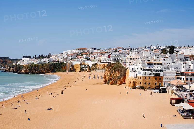 Praia Dos Pescadores beach and town view of Albufeira, Algarve, Portugal