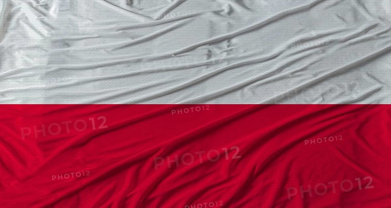 Polish flag waving. Flag of Poland with cloth texture