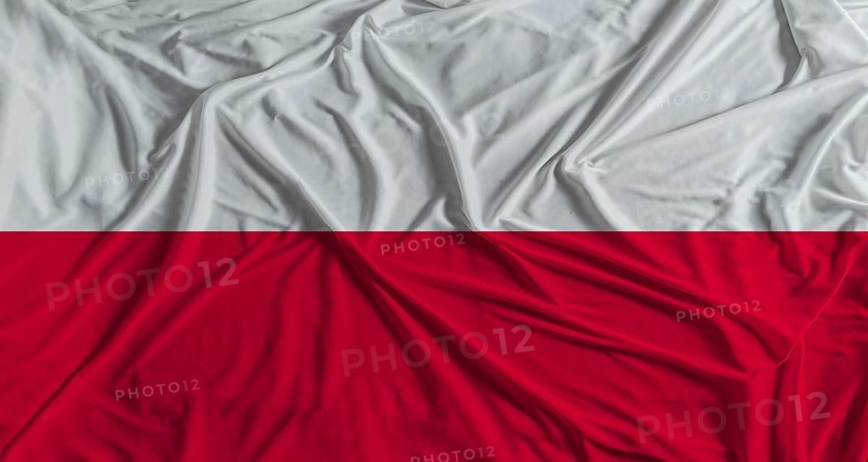 Polish flag with fabric texture background. National flag of Poland
