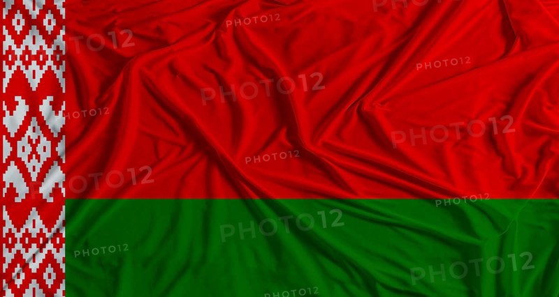 Belarusian flag with fabric texture background. National flag of Belarus