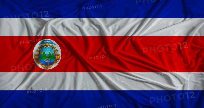 Costa Rican flag with fabric texture background. National flag of Costa Rica