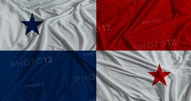 Panamanian flag with fabric texture background. National flag of Panama