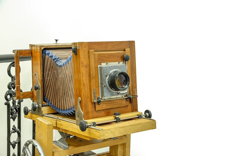 Folding camera FKD, USSR, 1974, isolated, copy space