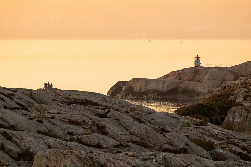 Small lighthouse at sunset, archipelago, Smögen, Smögenbryggan, Västra Götalands Län, Bohuslän, Sweden