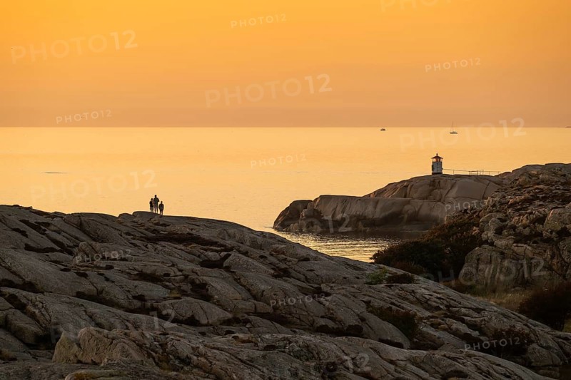 Small lighthouse at sunset, archipelago, Smögen, Smögenbryggan, Västra Götalands Län, Bohuslän, Sweden
