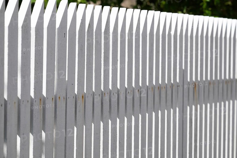 White picket fence, play of light and shadow, Fjällbacka, Bohuslän, West Sweden, Sweden
