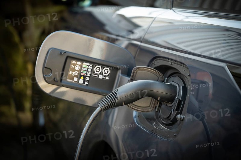 Close-up of an electric car charging point with cable, Fjällbacka, Bohuslän, western Sweden, Sweden