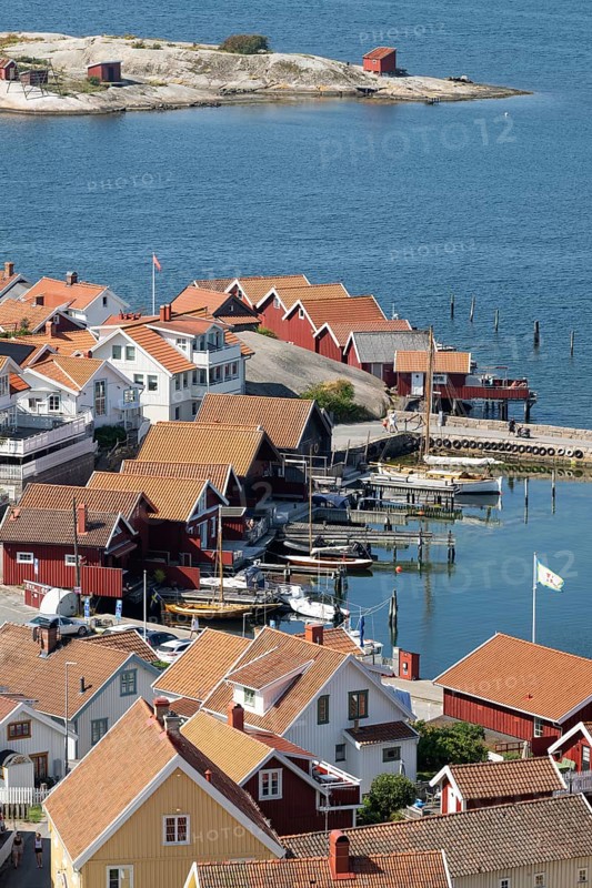 Houses and jetty, Fjällbacka, Bohuslän, West Sweden, Sweden