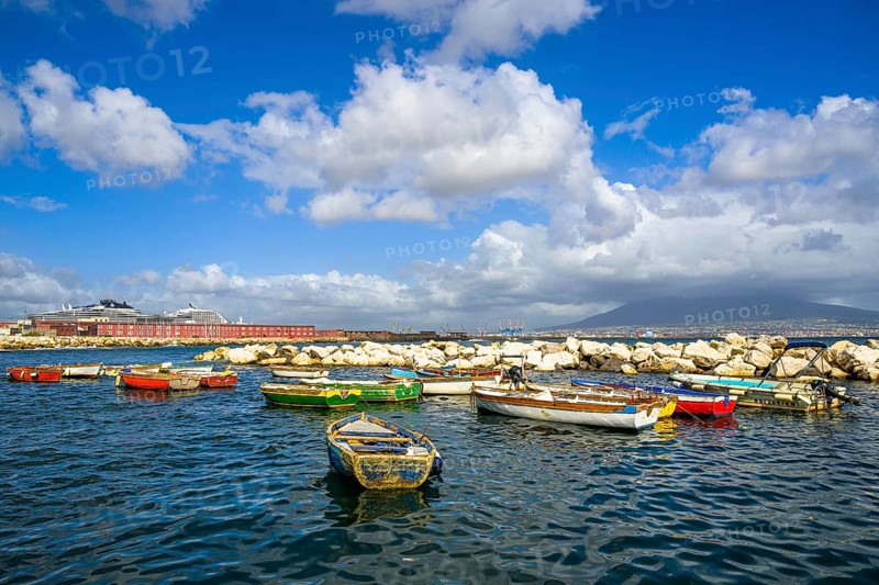 Seaside in Naples with Mount Vesuvius in backround, Campania, Italy