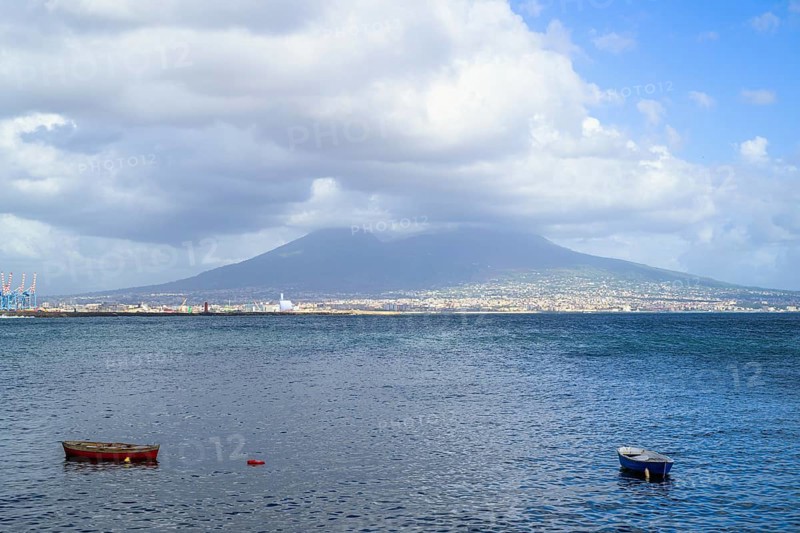 Seaside in Naples with Mount Vesuvius in backround, Campania, Italy