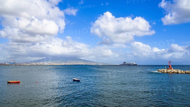 Seaside in Naples with Mount Vesuvius in backround, Campania, Italy