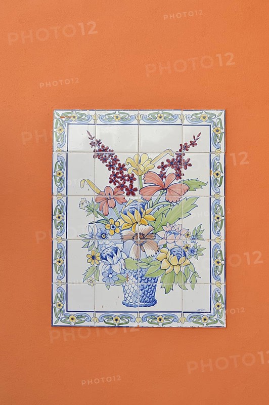 Painted wall tiles on a house wall, Lagos, Algarve, Portugal