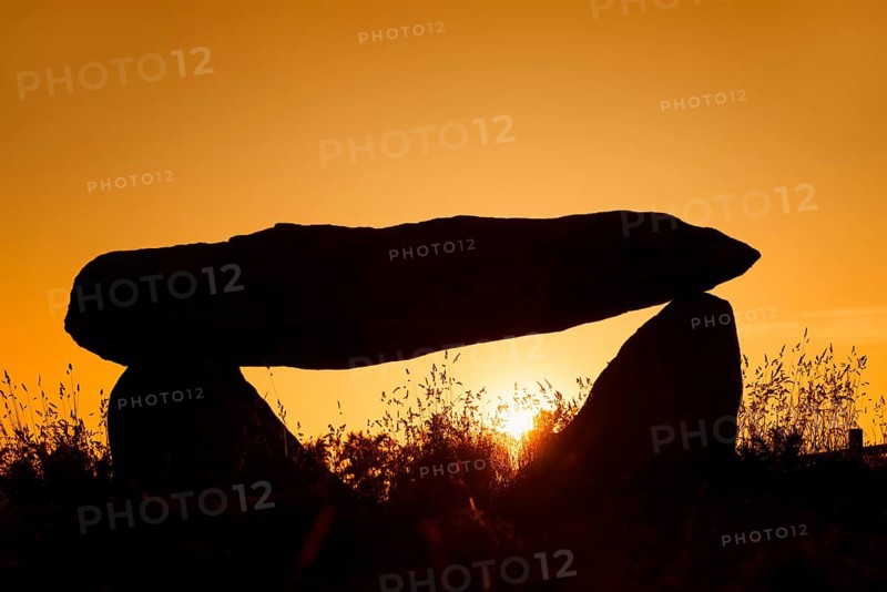 Dolmen at sunset, Finistere department, Brittany, France