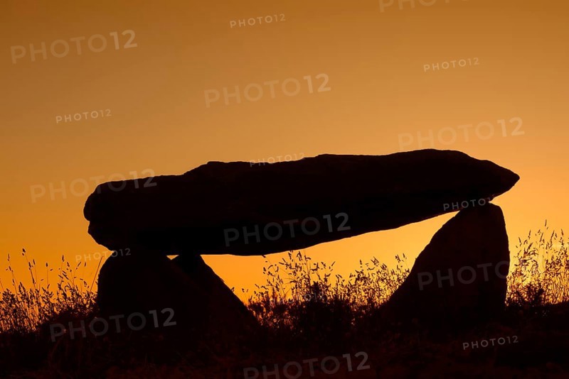 Dolmen at sunset, Finistere department, Brittany, France