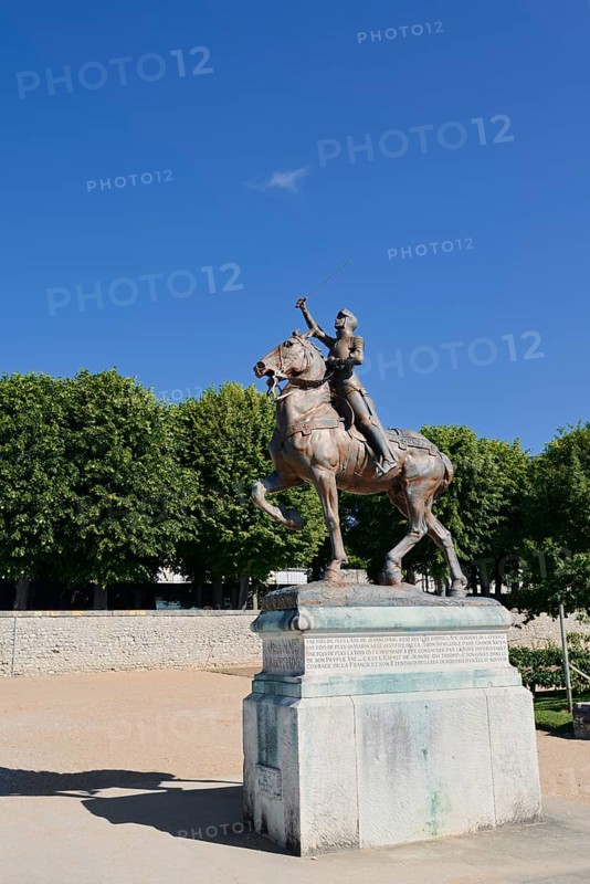 Equestrian statue of Joan of Arc in the park Les Jardins de l'Évêché, Blois, Loir-et-Cher department, Centre-Val de Loire region, France