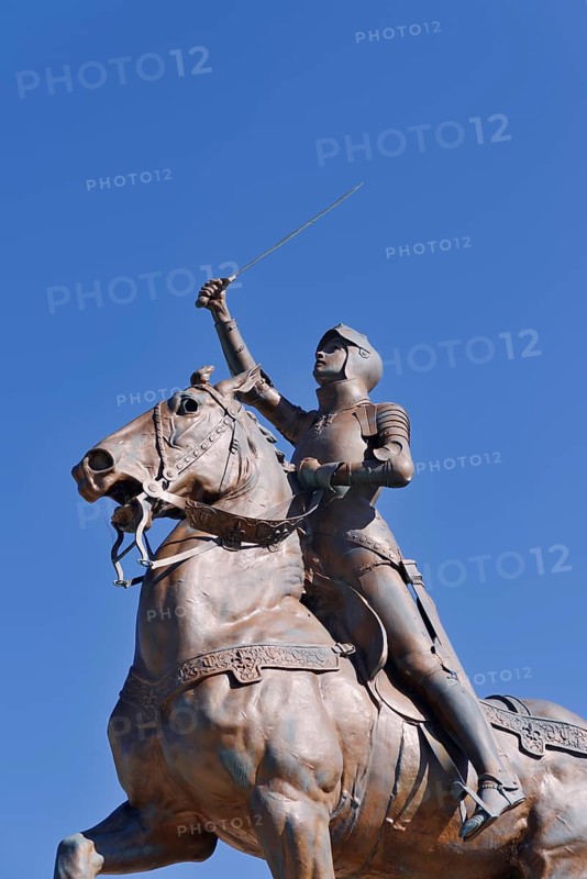 Equestrian statue of Joan of Arc in the park Les Jardins de l'Évêché, Blois, Loir-et-Cher department, Centre-Val de Loire region, France