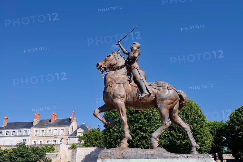 Equestrian statue of Joan of Arc in the park Les Jardins de l'Évêché, Blois, Loir-et-Cher department, Centre-Val de Loire region, France