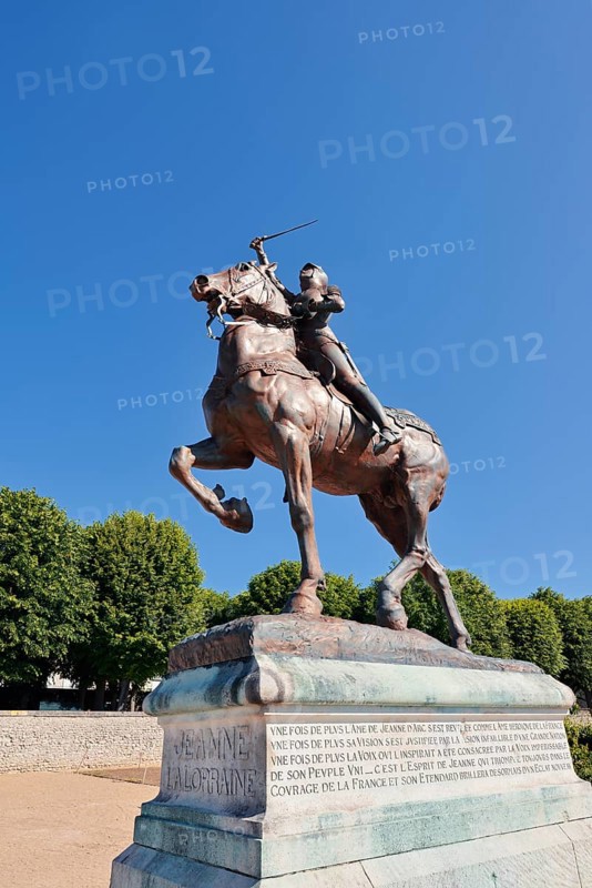 Equestrian statue of Joan of Arc in the park Les Jardins de l'Évêché, Blois, Loir-et-Cher department, Centre-Val de Loire region, France