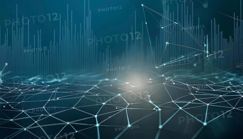 A blue background with a lot of lines and dots. The lines and dots are connected to each other in a way that they form a pattern. The image has a futuristic and technological feel to it, AI generated
