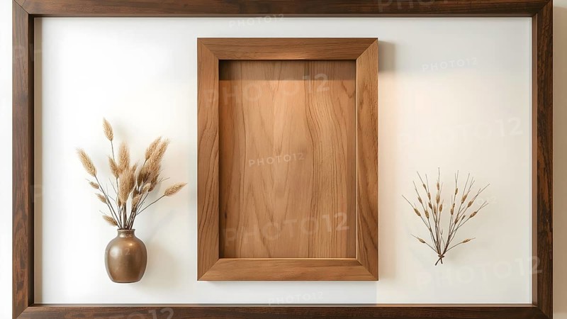 Realistic border wooden rectangular natural frame with shadow. Empty wooden frame boarder for presentations, AI generated