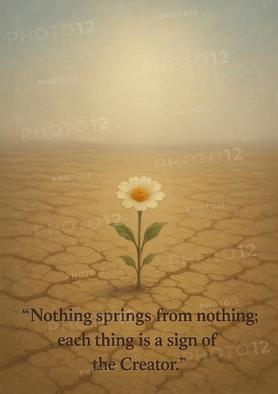 This symbolic artwork reflects the timeless question: Nothing builds nothing—so who began the everything we witness?, AI generated