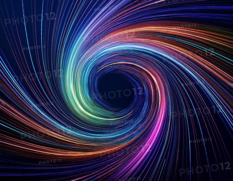 Abstract art depicting vibrant streaks of light forming a swirling vortex against a dark background, evoking a dynamic and energetic visual. Perfect for creative, modern, and futuristic design projects, AI generated